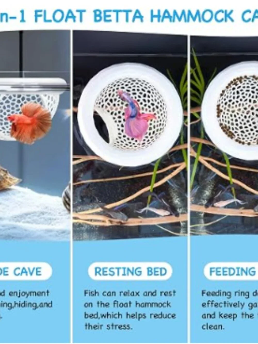 3-in-1 Floating Betta Hammock Cave & Betta Leaf Pad with Shrimp Feeder